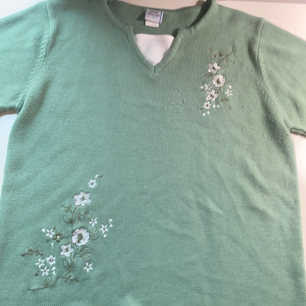 Adrien Delafield Light Green Flower Shirt Size L